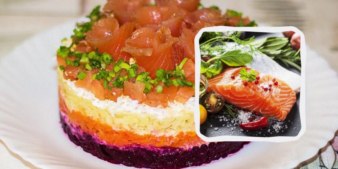 Розкішний салат “Лисяча шуба” з червоною рибою: смачніший за класичний у 10 разів